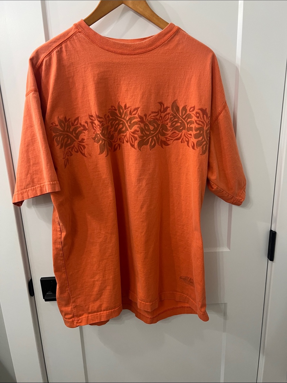 Orange Graphic Tee with Floral Band. Vintage Flyshacker